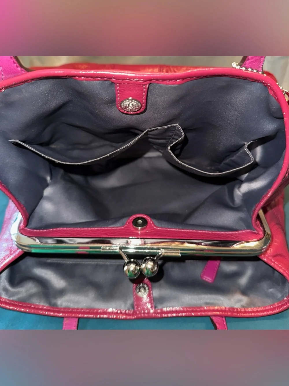 Coach F1182-F15658 Fuchsia Patent Leather Kiss-Lock Satchel